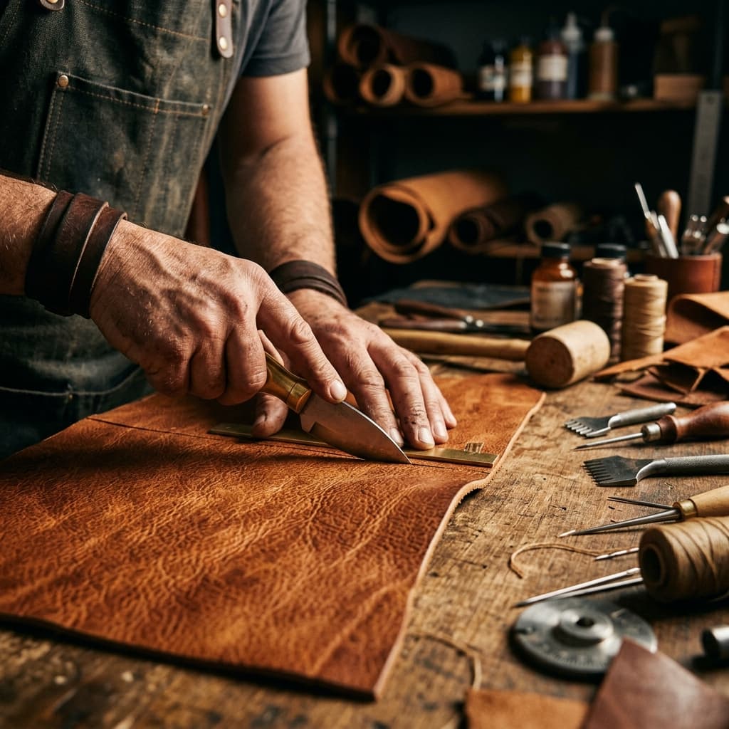 Artisan crafting leather